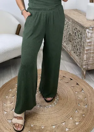 Georgia Khaki Ribbed Palazzo Trousers