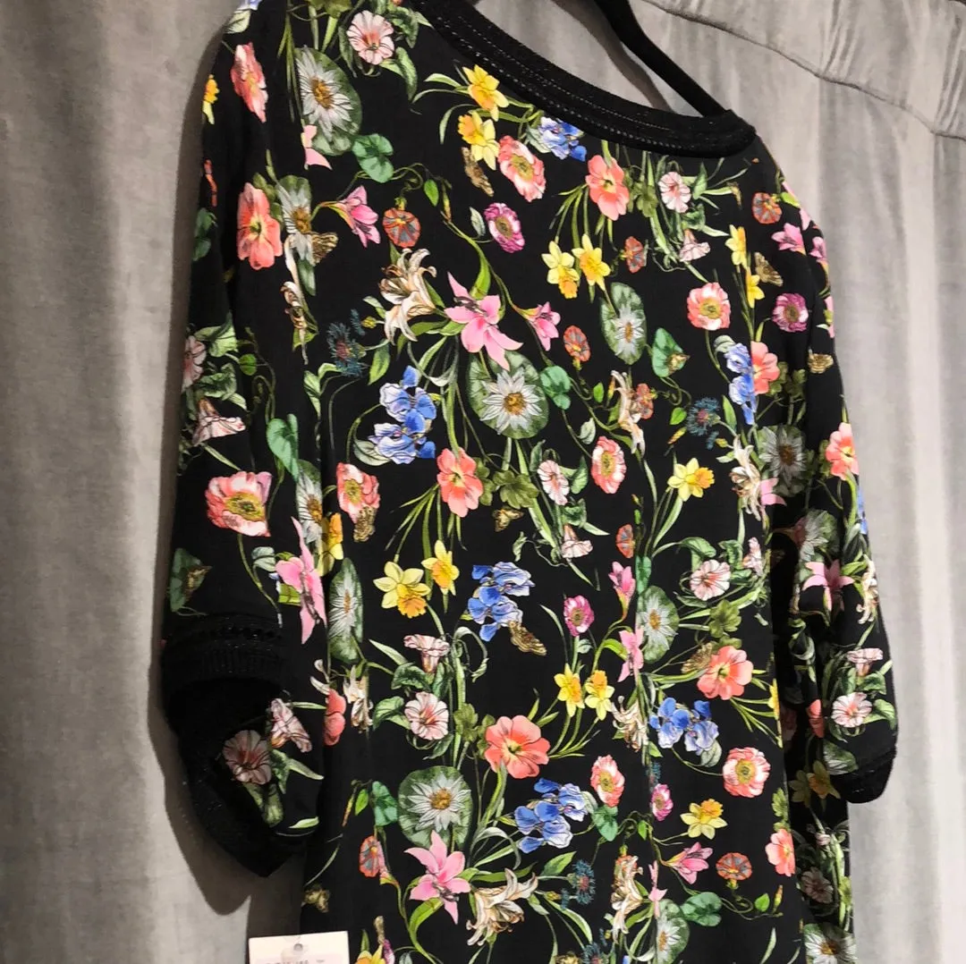 Gerard Darel Black Floral Short sleeve "GENNA" Shirt Dress