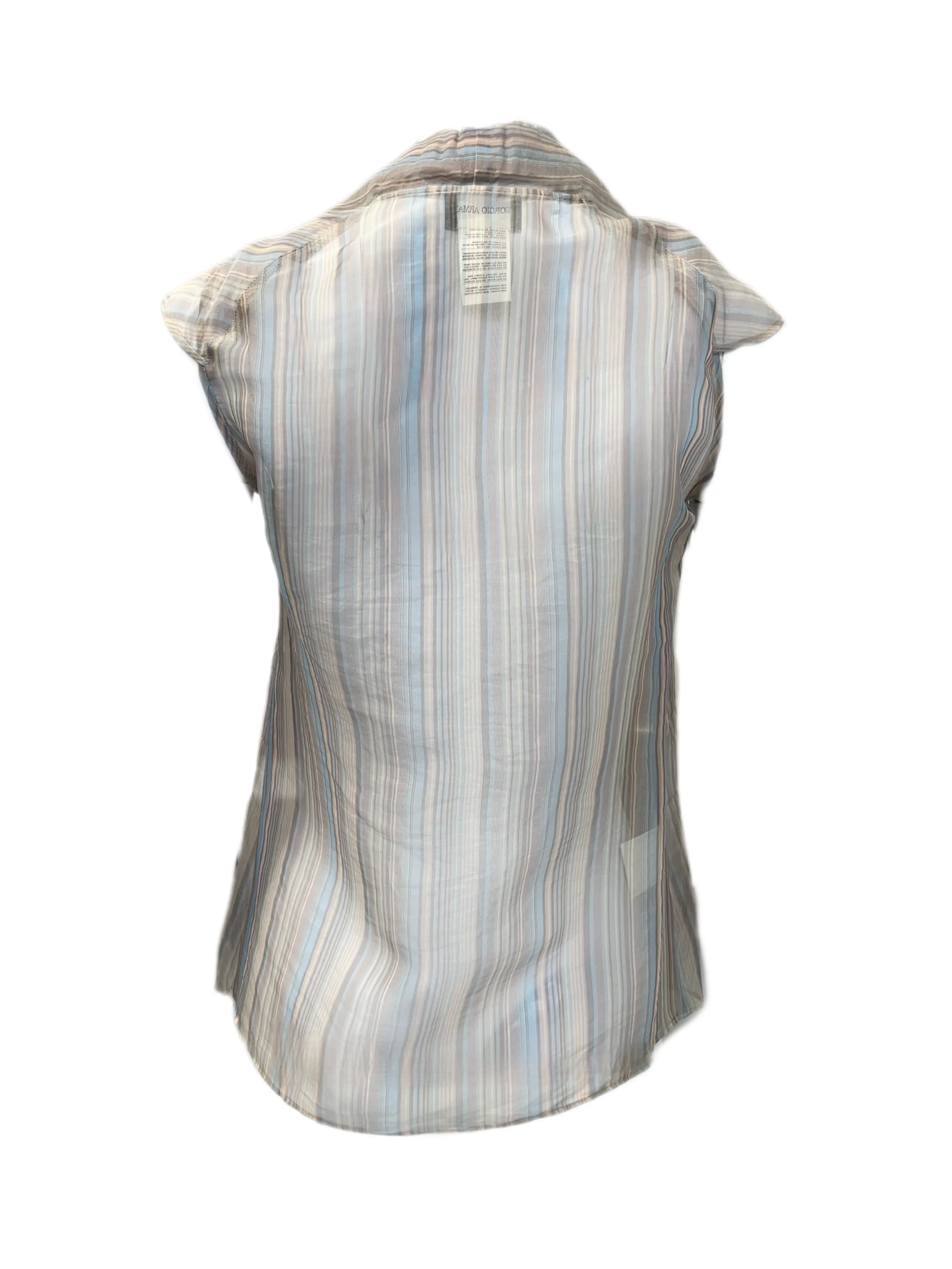 GIORGIO ARMANI Women's Beige & Blue Striped Silk Blouse 554229 $1,250 NWT