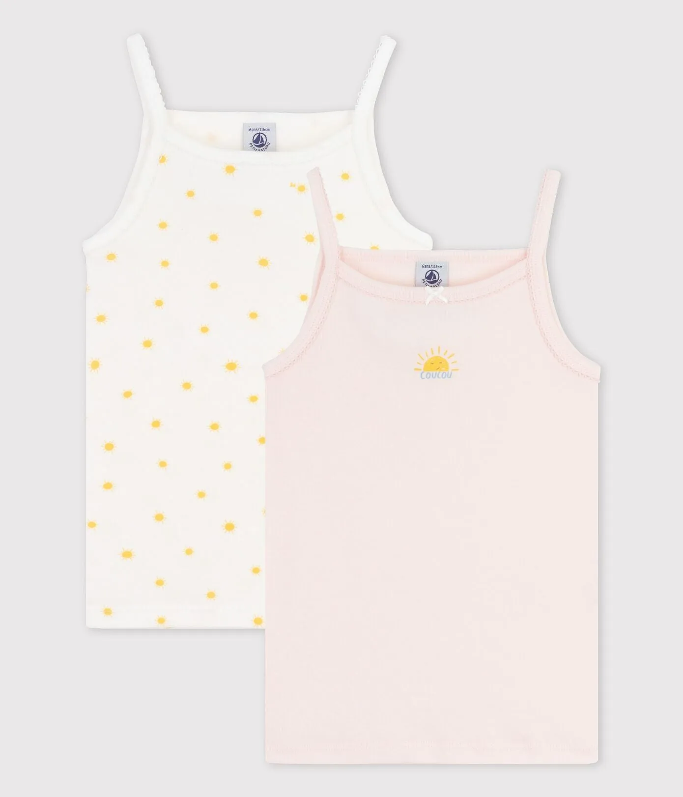 GIRLS' SUN PRINT ORGANIC COTTON VEST TOPS - 2-PACK