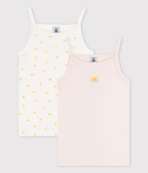 GIRLS' SUN PRINT ORGANIC COTTON VEST TOPS - 2-PACK
