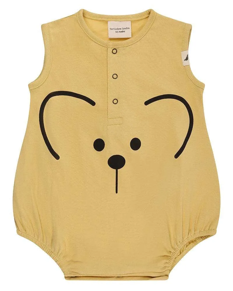 GOTS certified yellow mouse organic cotton bubble romper by Turtledove London (up to 24 months)