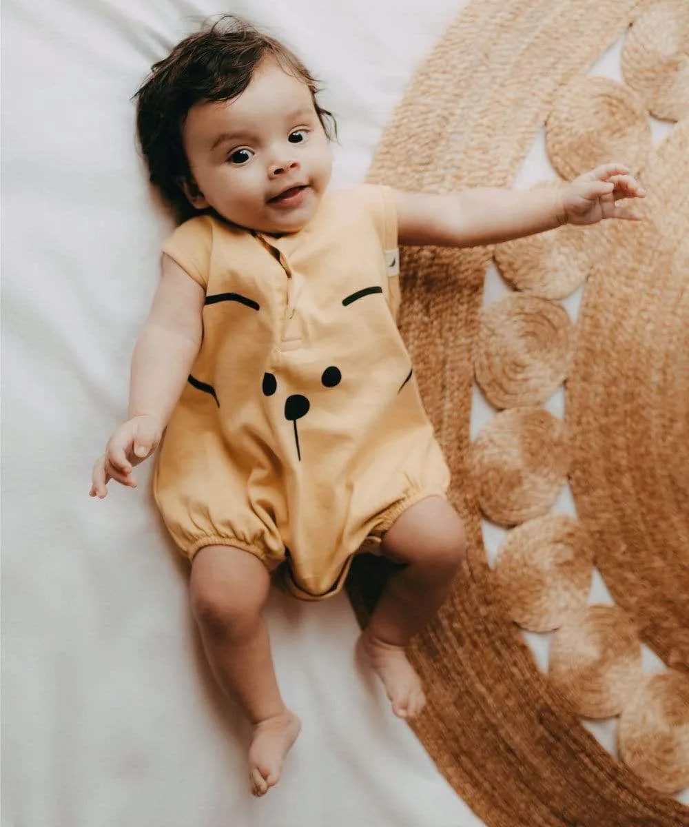 GOTS certified yellow mouse organic cotton bubble romper by Turtledove London (up to 24 months)