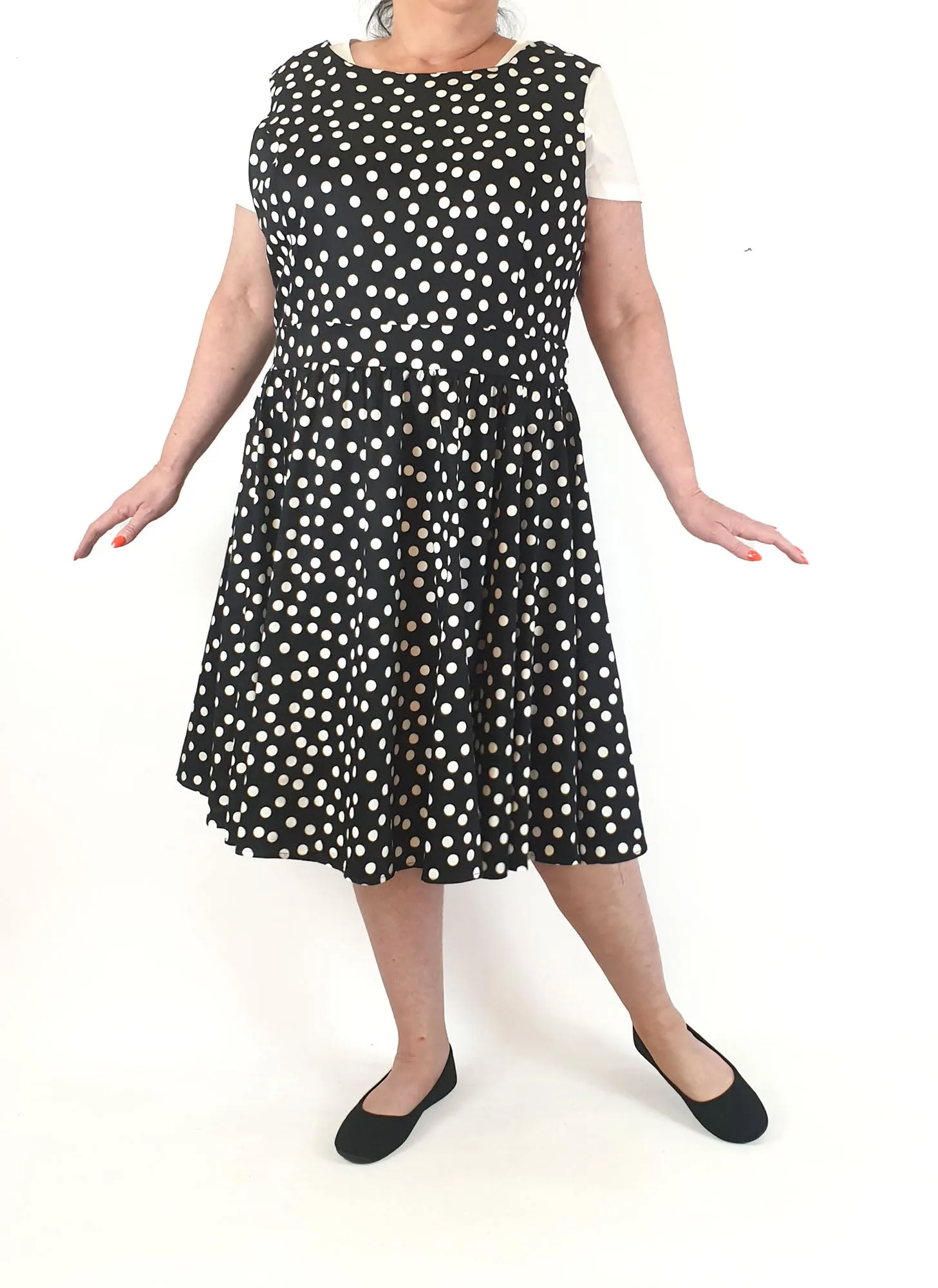 Grand Diva black polka dot fit and flare sleeveless dress size 18