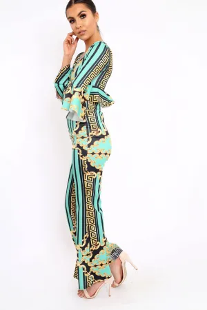 Green Pattern Print Co-ord -Hasna
