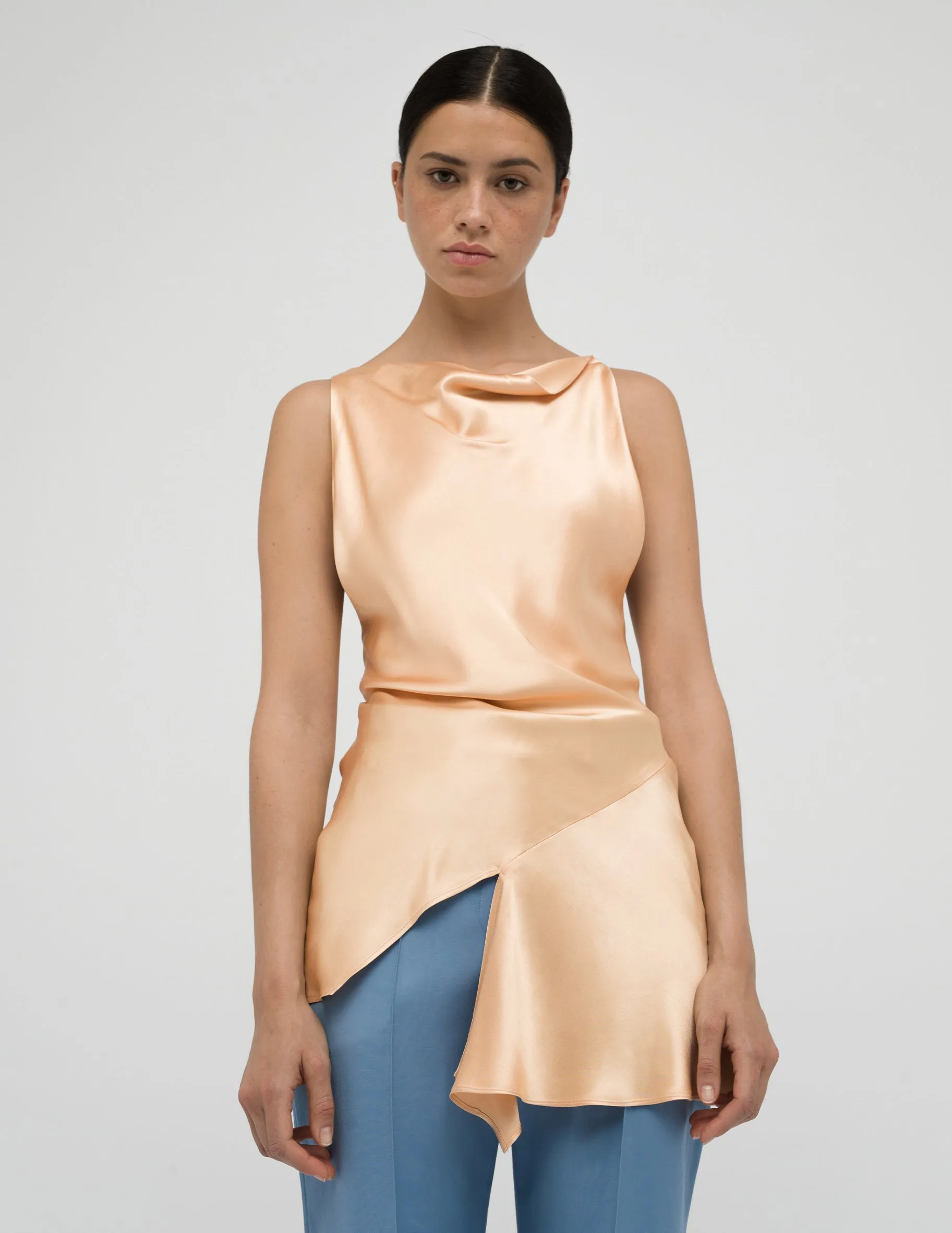 Halter Open Back Silk Peach Top
