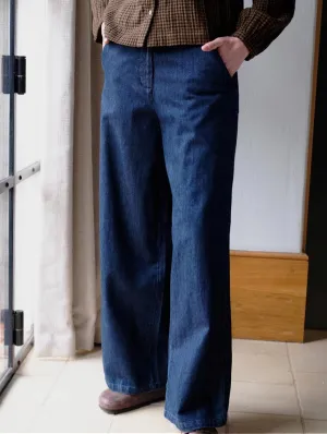 Harper Cotton Wide Leg Trousers | Blue
