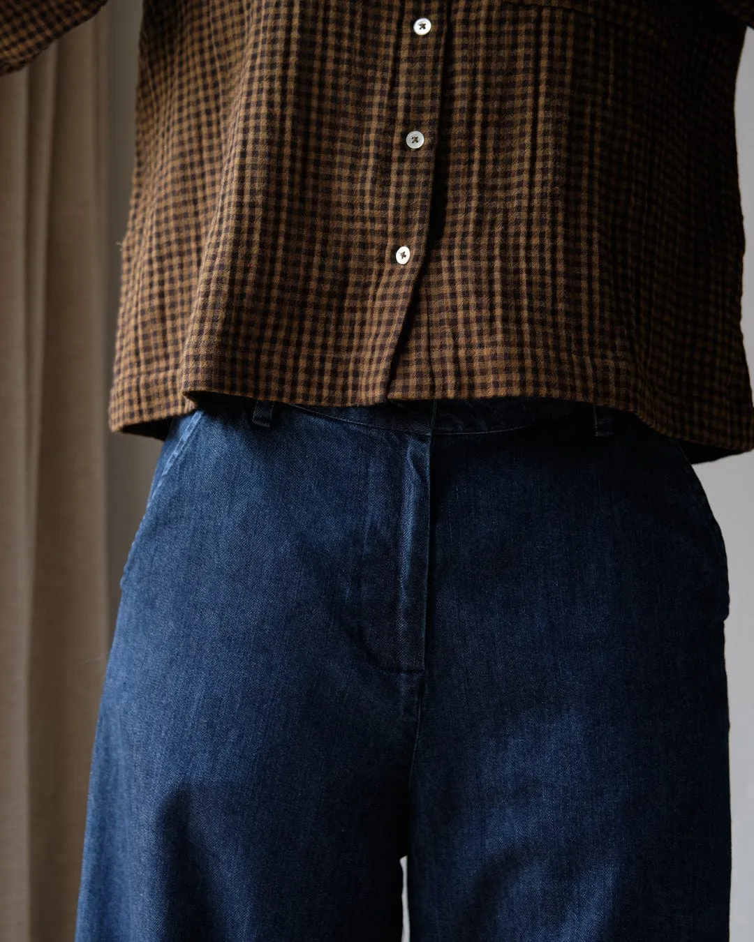 Harper Cotton Wide Leg Trousers | Blue