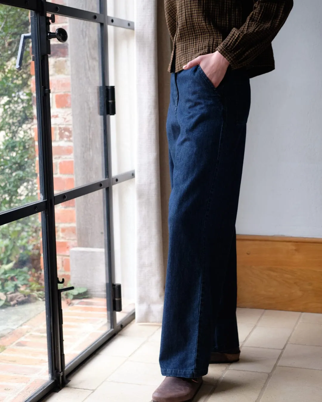 Harper Cotton Wide Leg Trousers | Blue