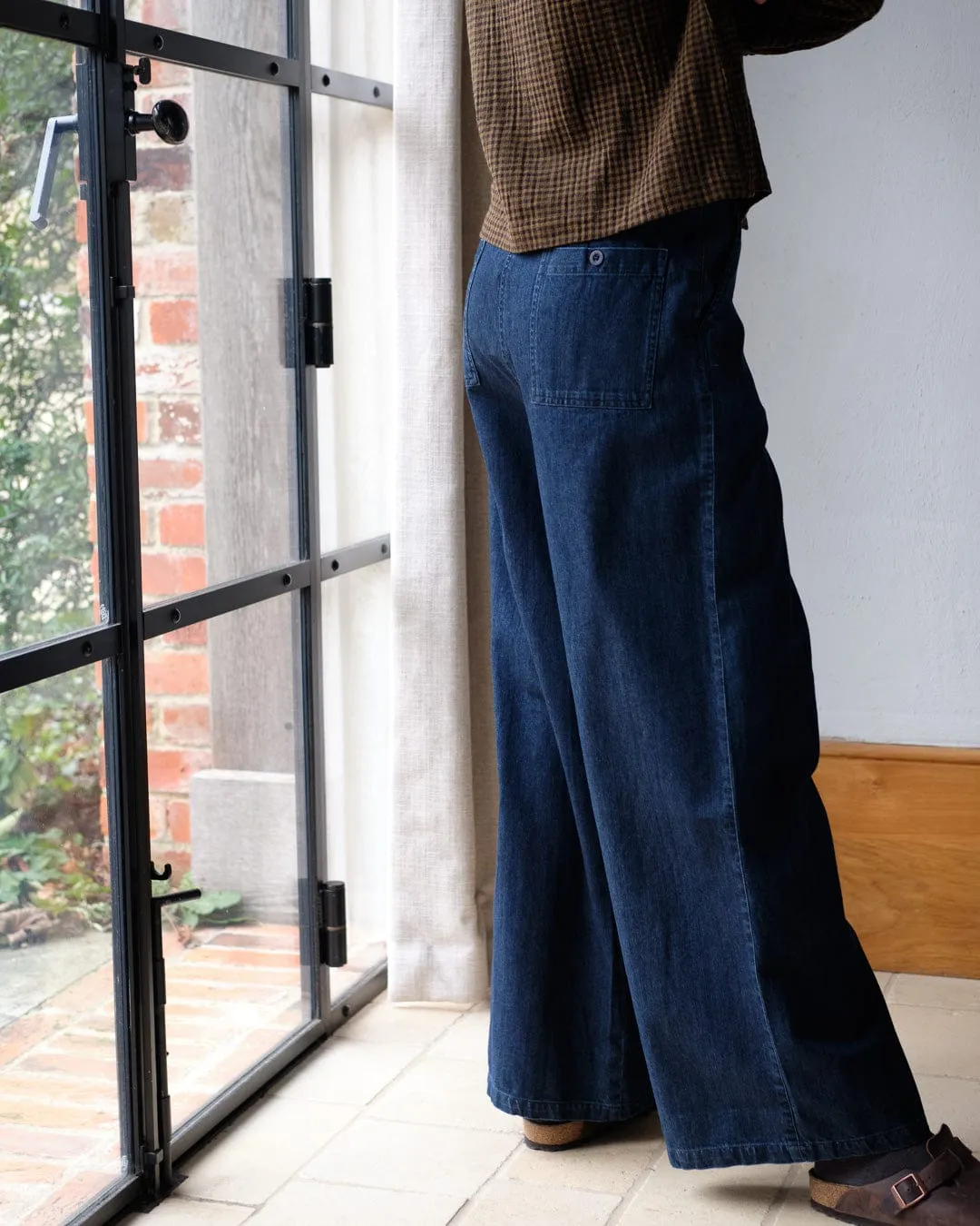 Harper Cotton Wide Leg Trousers | Blue