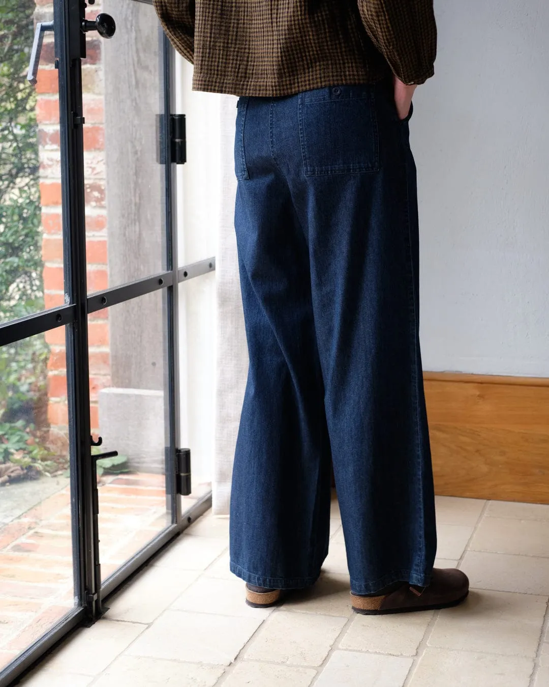 Harper Cotton Wide Leg Trousers | Blue