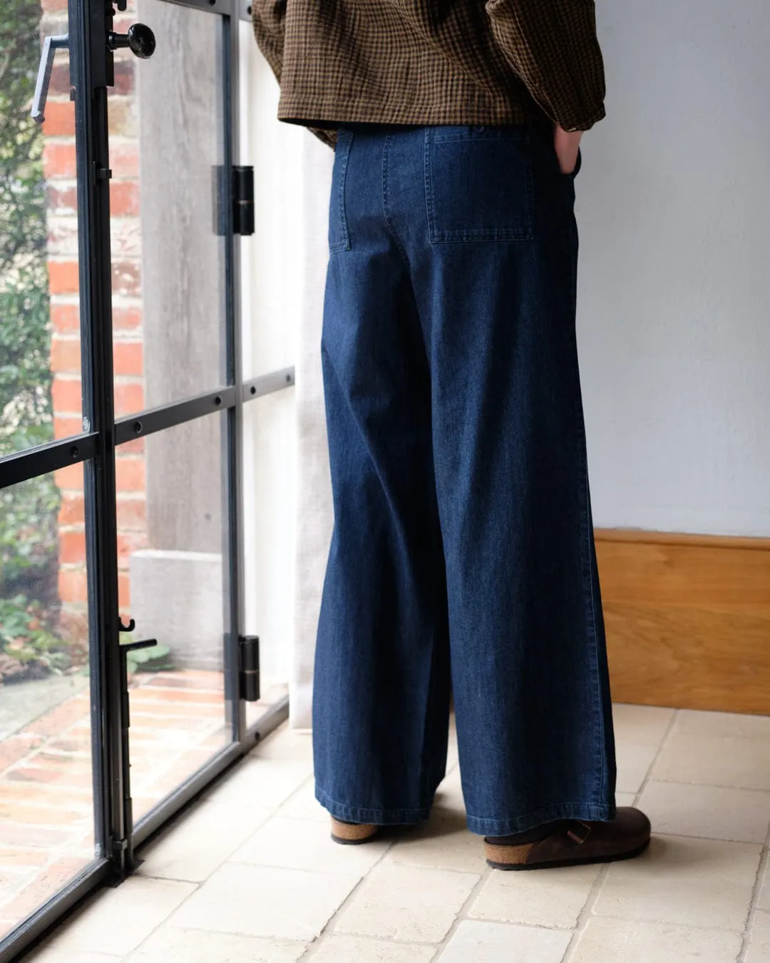 Harper Cotton Wide Leg Trousers | Blue