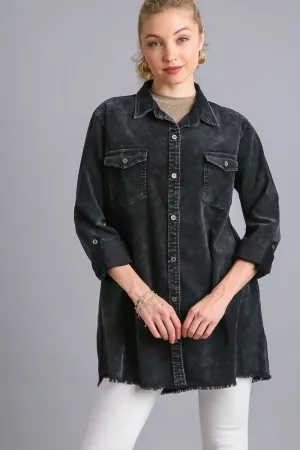 Hazel Blues® |  Umgee Raw Hem Button Down Denim Jacket with Chest Pockets