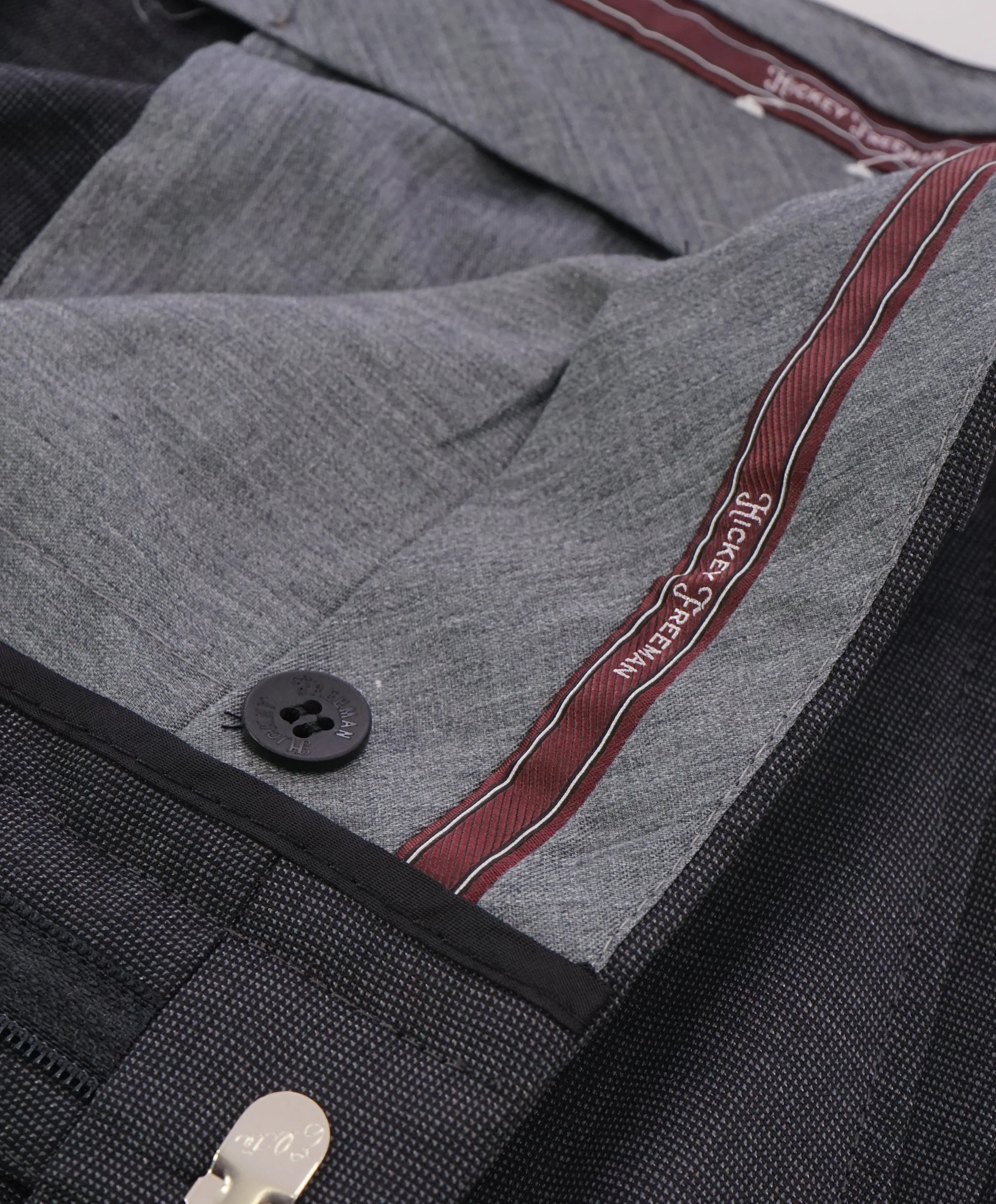 HICKEY FREEMAN - Gray Birdseye Wool Flat Front Dress Pants - 35W