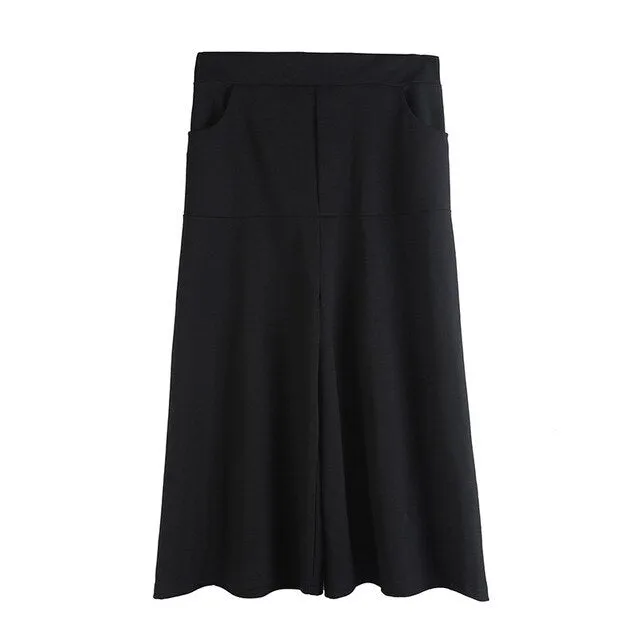 High Elastic Waist Black Brief Long Wide Leg Trousers