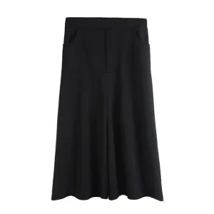 High Elastic Waist Black Brief Long Wide Leg Trousers