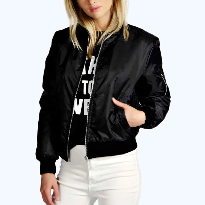 High Fashion Women Solid Celeb Bomber Jacket Coat Casual Stand Collar Slim Coat Short Outerwear Plus Size