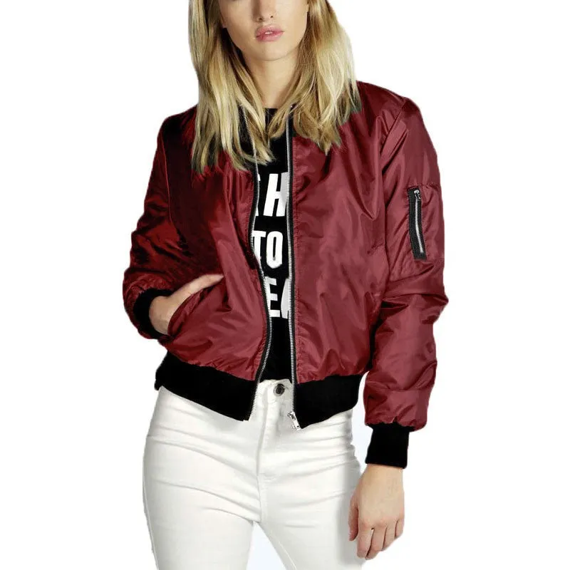 High Fashion Women Solid Celeb Bomber Jacket Coat Casual Stand Collar Slim Coat Short Outerwear Plus Size