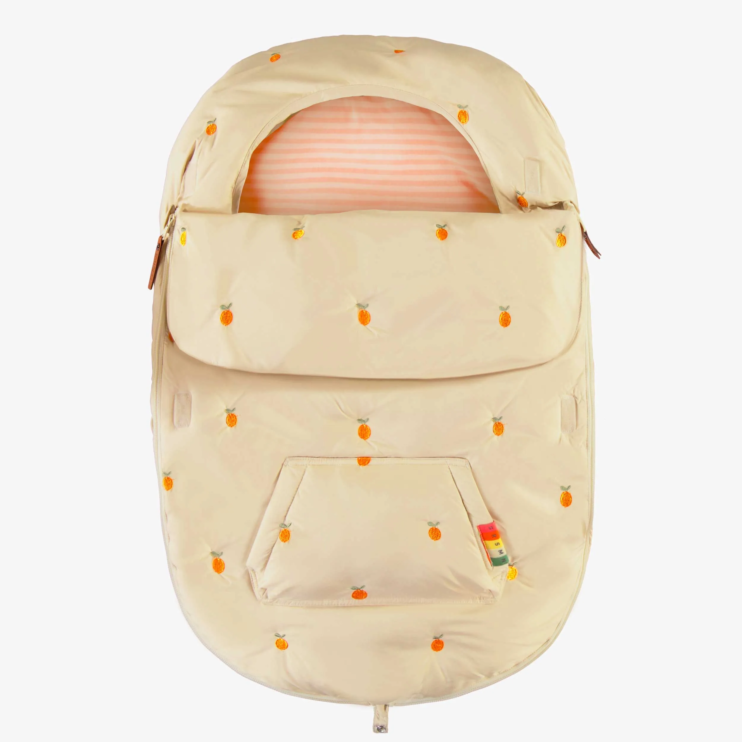 Housse de coquille d’auto crème à broderies, naissance || Cream baby car seat cover with embroidery, newborn