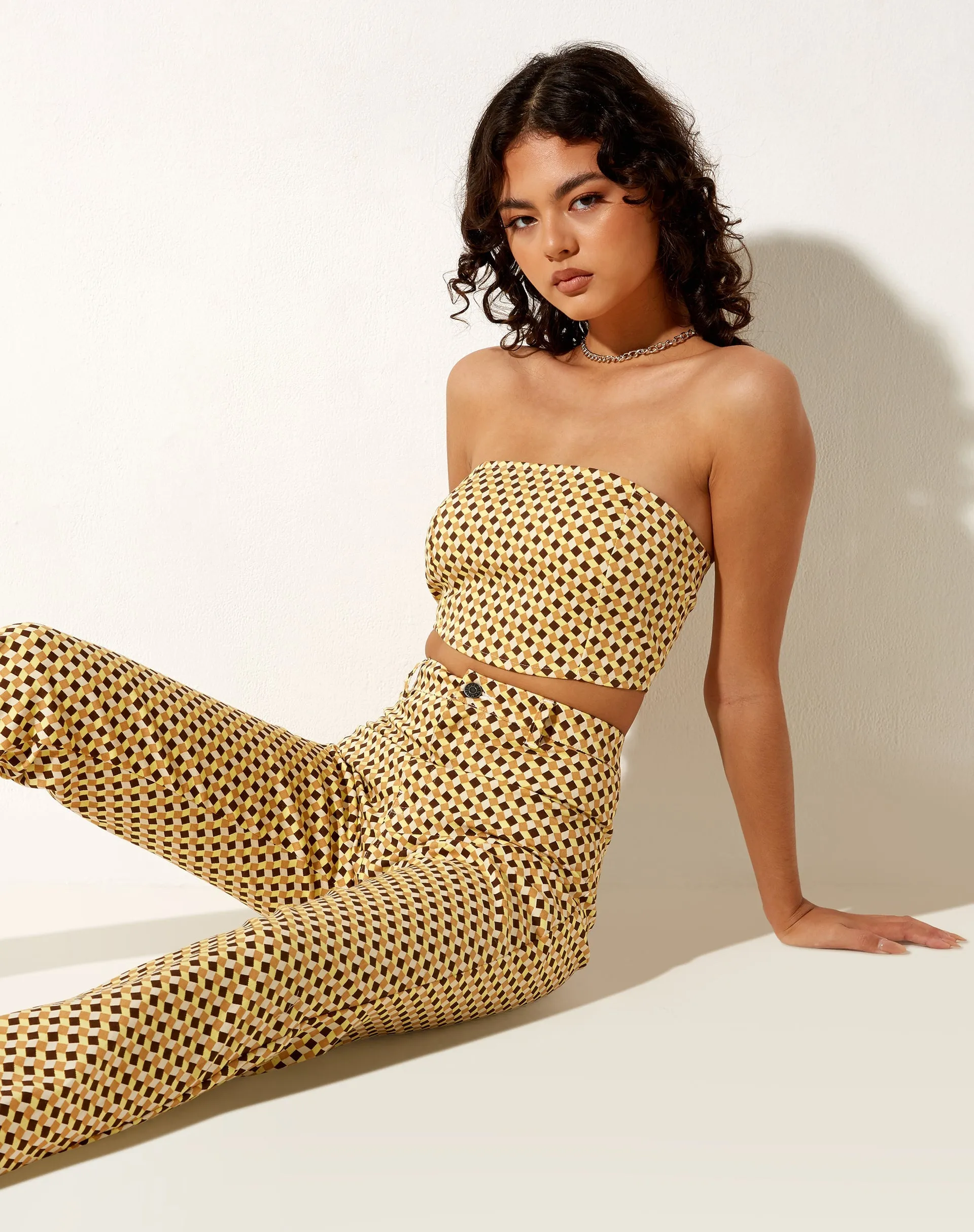 Izara Corset Top in Wavy Checker Yellow