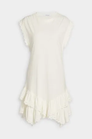 Jay Ruffle Hem T-Shirt Dress in Soft White