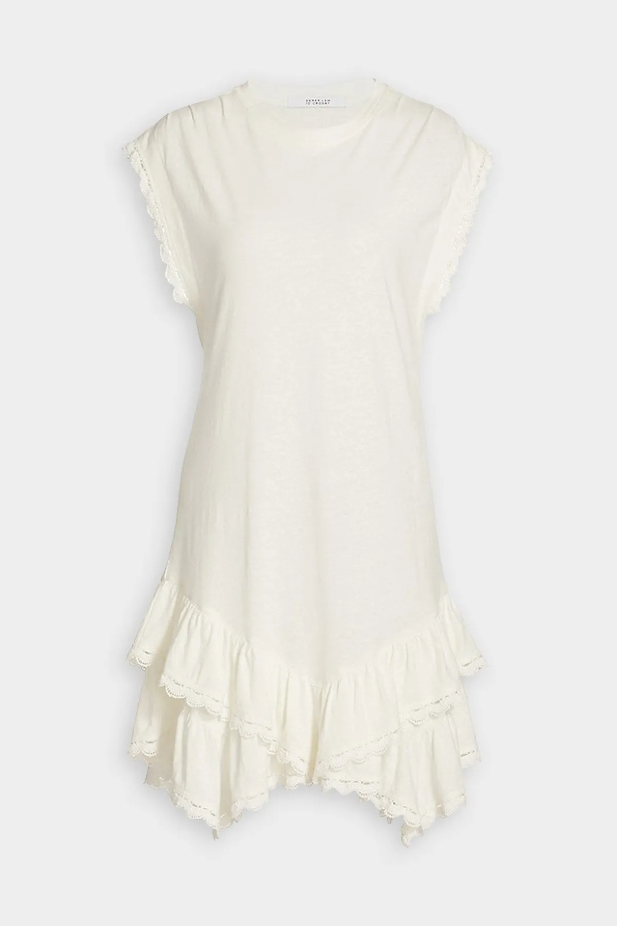 Jay Ruffle Hem T-Shirt Dress in Soft White