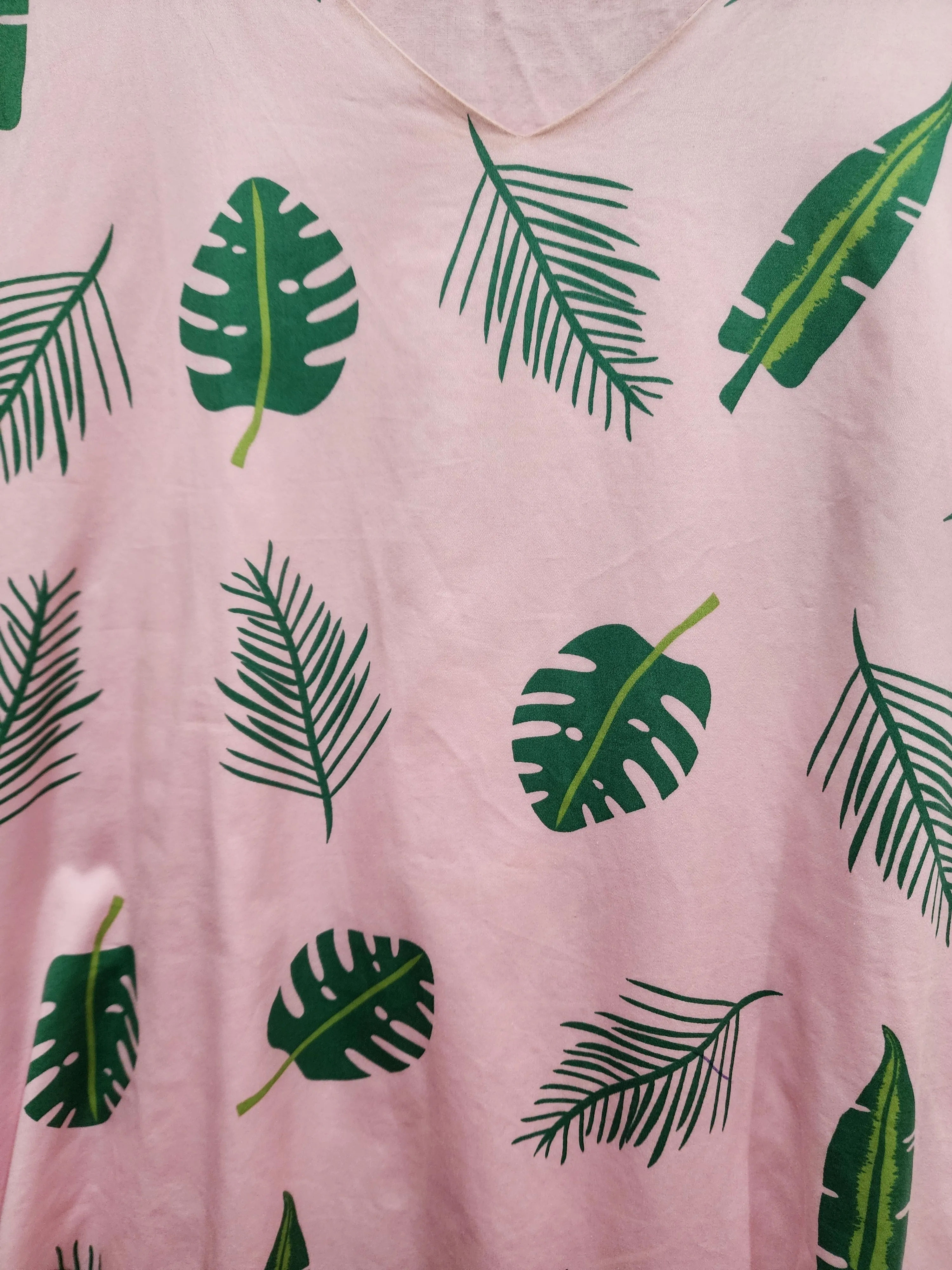 Jericho Road pink fern print cotton dress size 16 (note: yellow marks under arms)