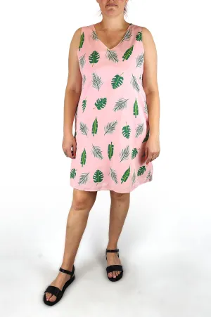 Jericho Road pink fern print cotton dress size 16 (note: yellow marks under arms)