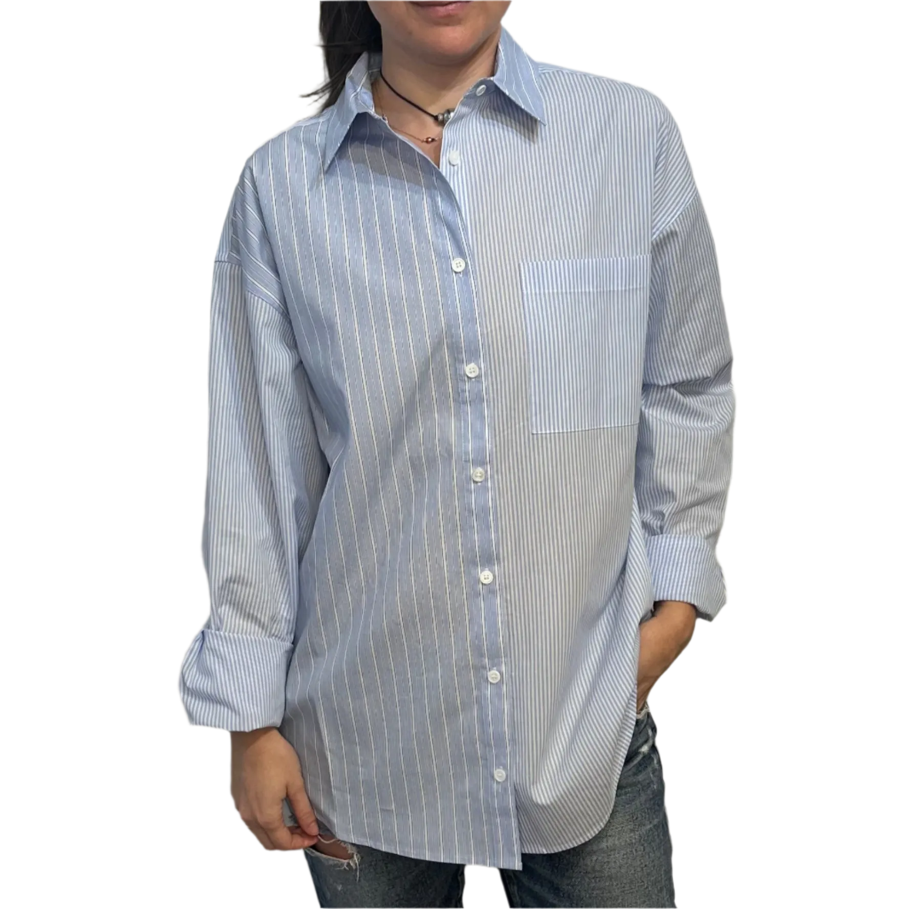 JJ - Boyfriend Button Down Shirt | Blue/White Stripe