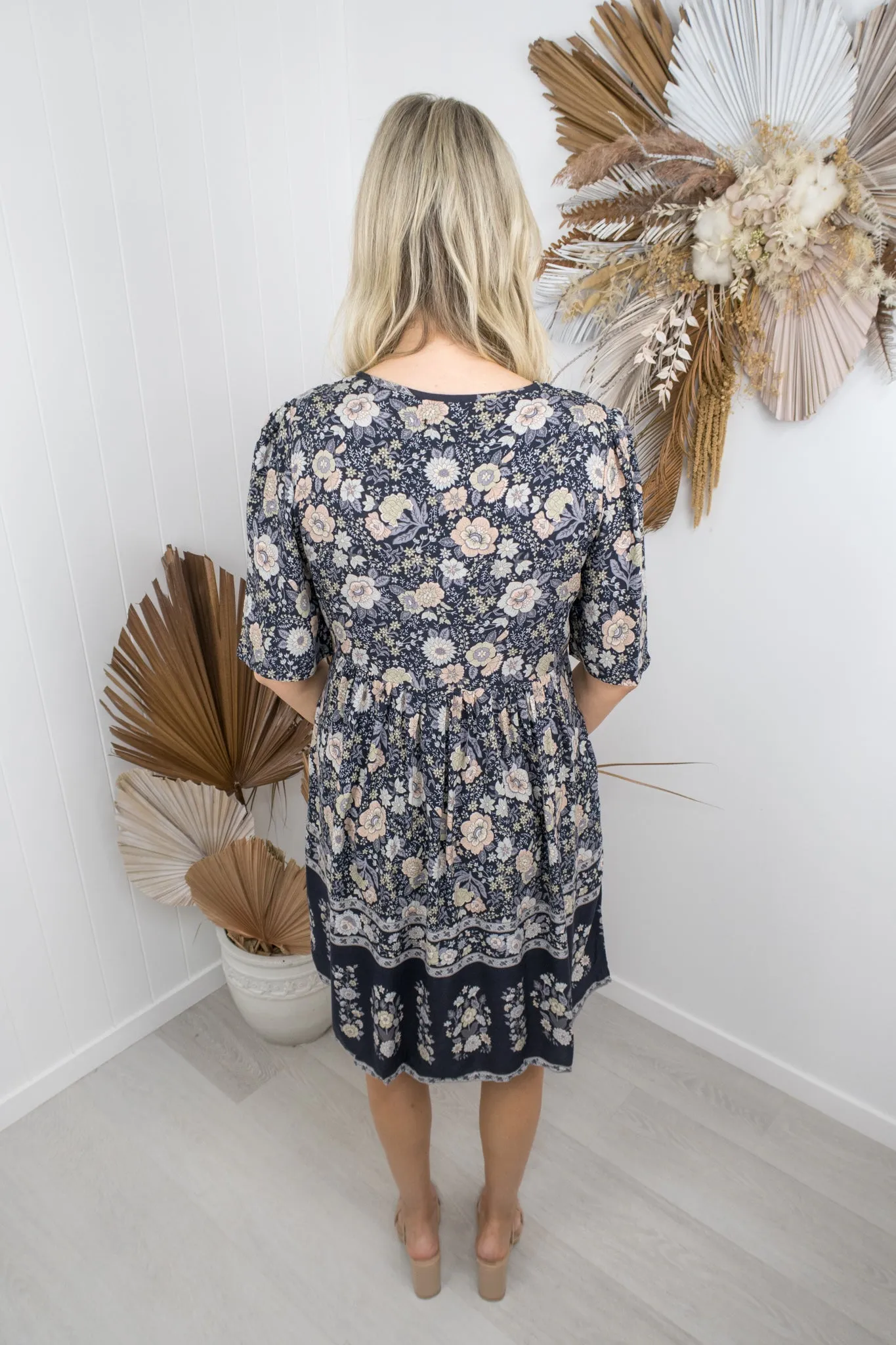 Joelene Dress -Navy/Pastels