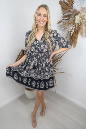 Joelene Dress -Navy/Pastels