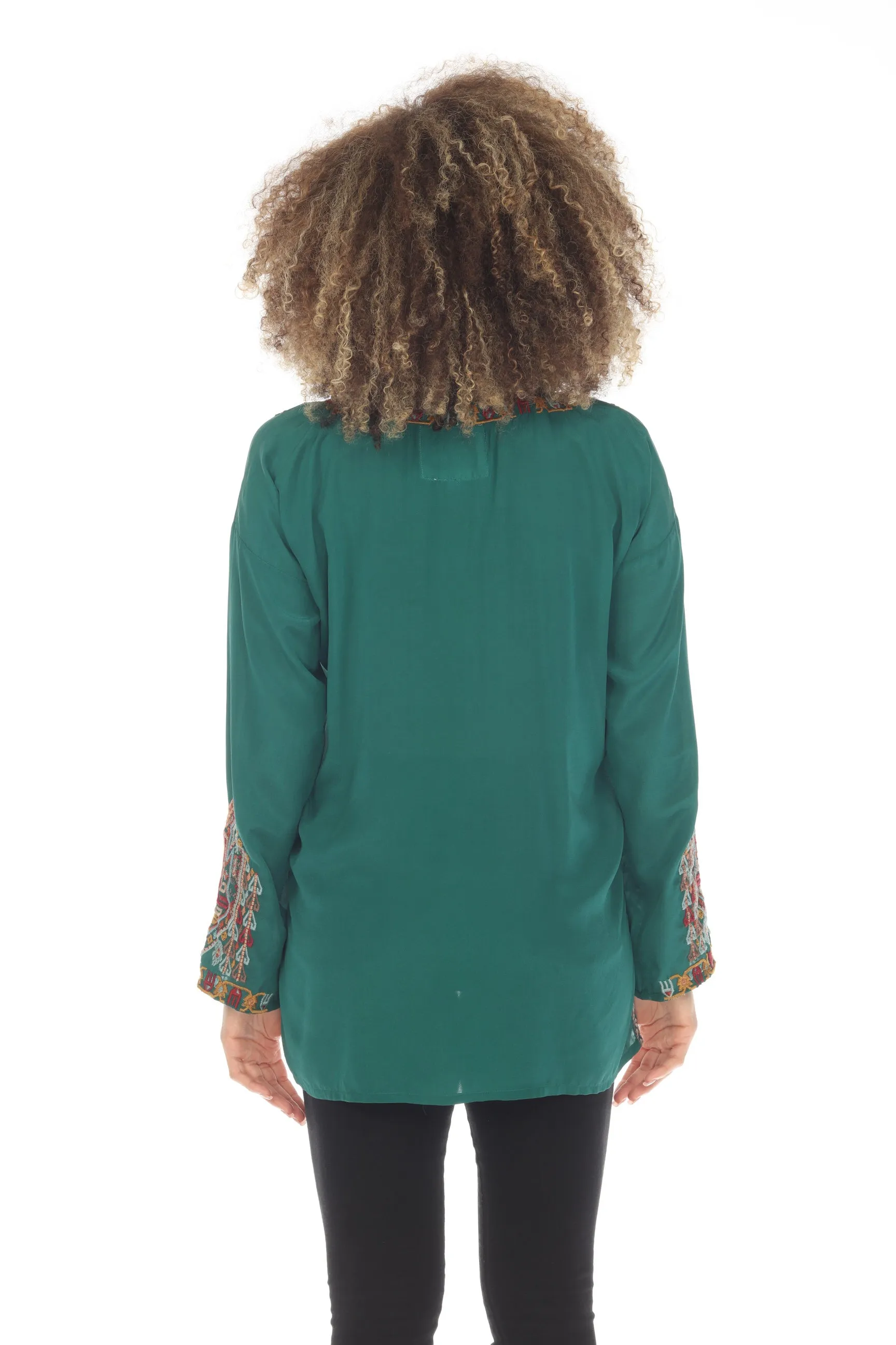 Johnny Was Biya Jaina Silk Embroidered Long Sleeve Blouse Boho Chic B12123
