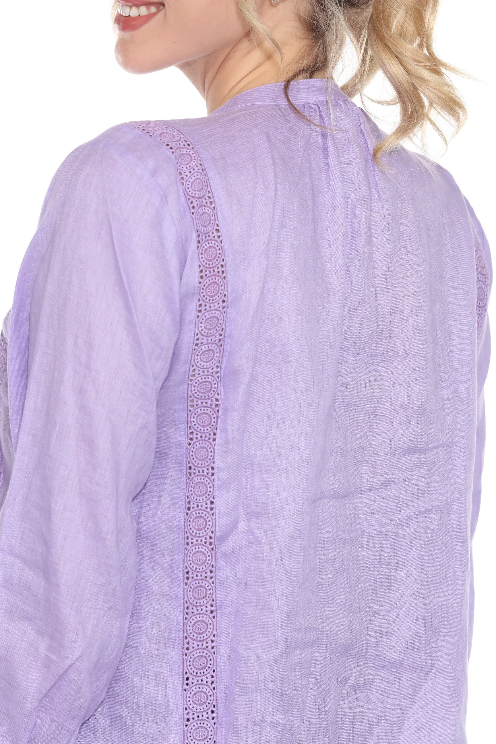 Johnny Was Calme Pleated Lace Trim 3/4 Sleeve Top O21064
