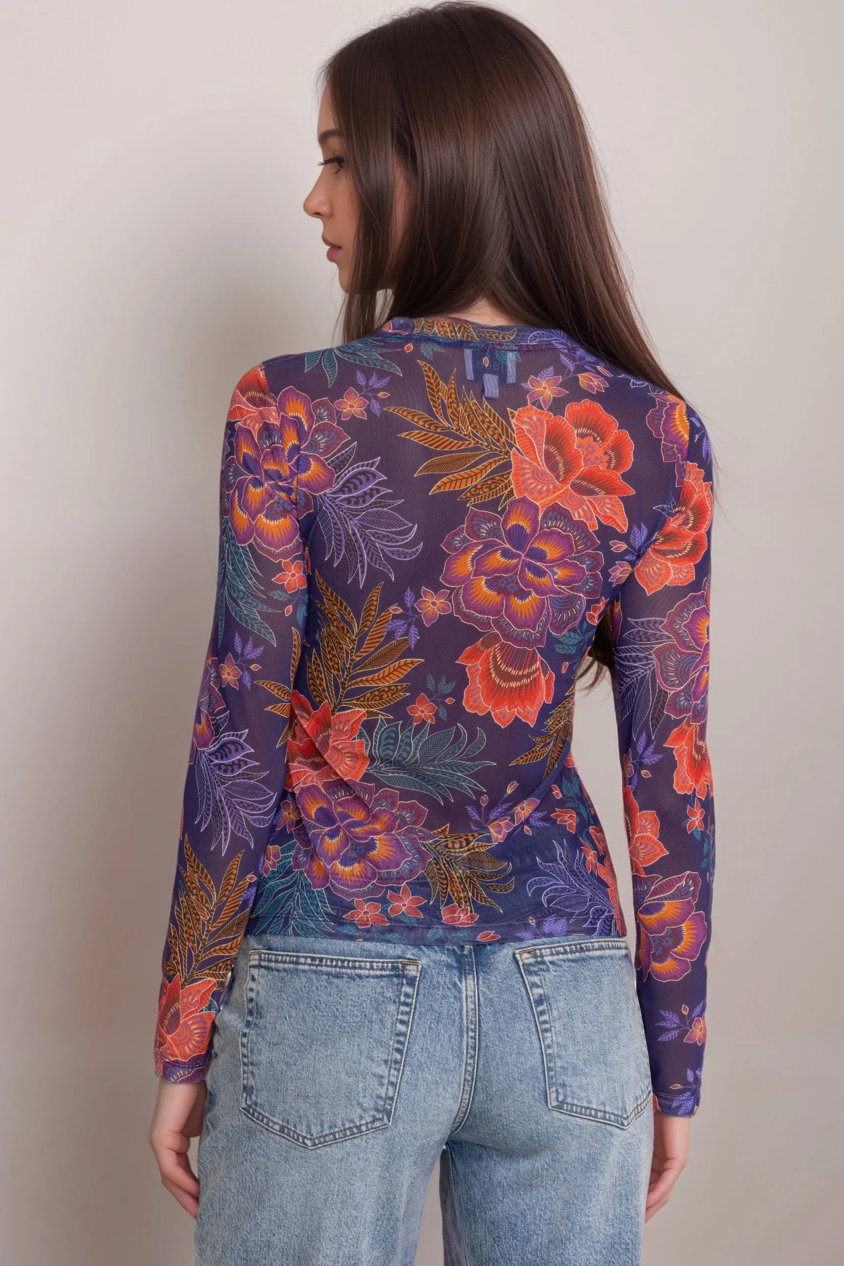Johnny Was Jade Purple Natalie Long Sleeve Mesh Tee L14324