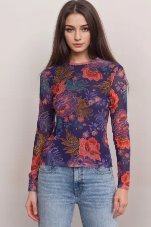 Johnny Was Jade Purple Natalie Long Sleeve Mesh Tee L14324