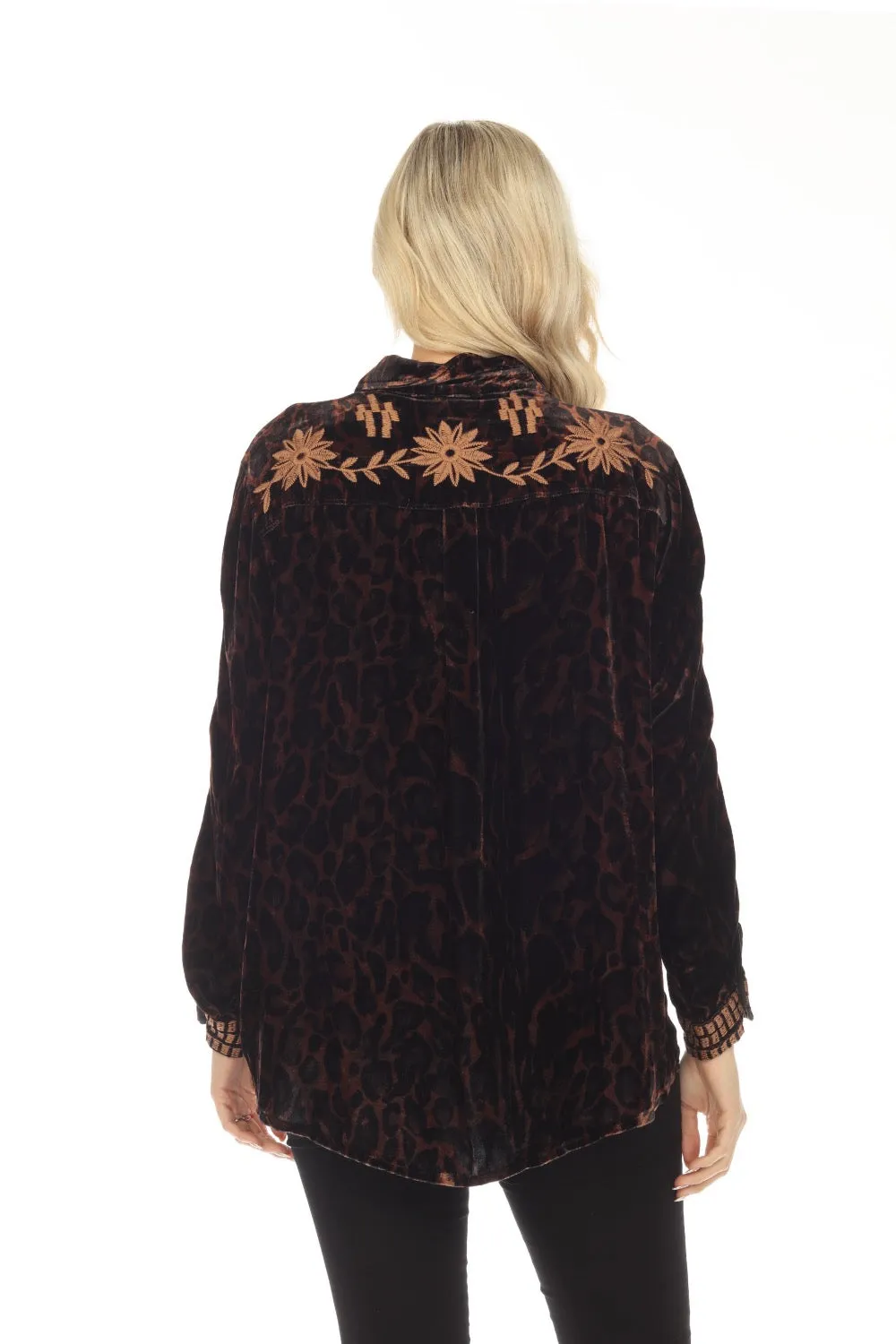 Johnny Was JWLA Georgina Velvet Embroidered Oversized Shirt Boho Chic J11623