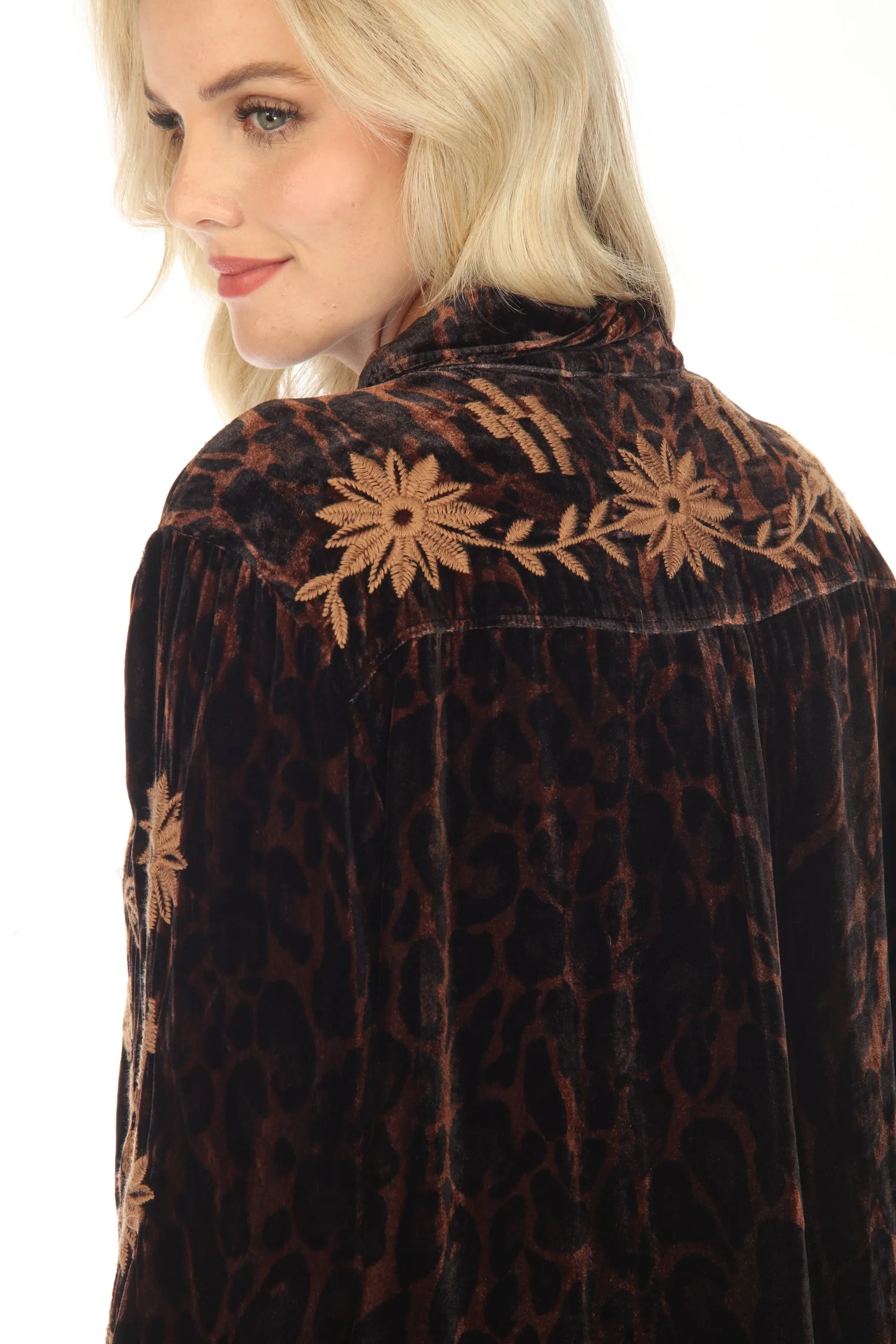 Johnny Was JWLA Georgina Velvet Embroidered Oversized Shirt Boho Chic J11623