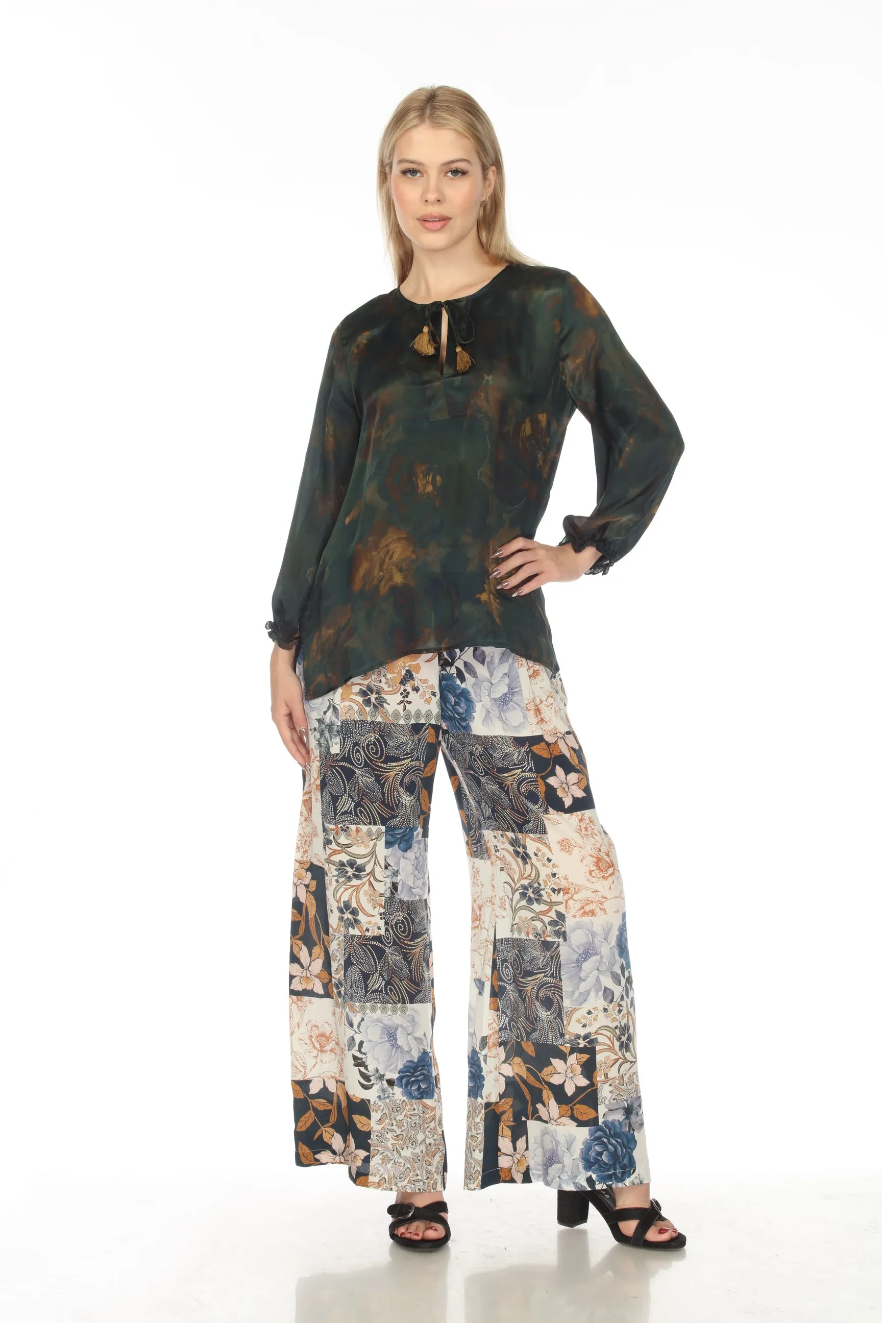 Johnny Was Love Polaris Silk Floral Easy Wide Leg Pants Boho Chic L67322