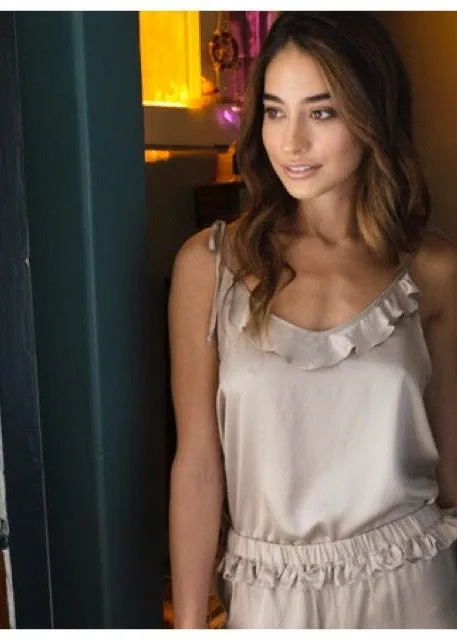 JUNE Ruffle Tank in Grey Silk