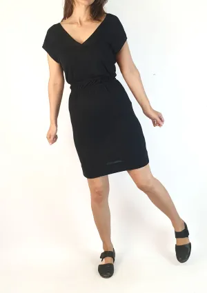 Karen Walker preloved black sleeveless dress with flattering V-neck size 8 (fits sizes 6-8)