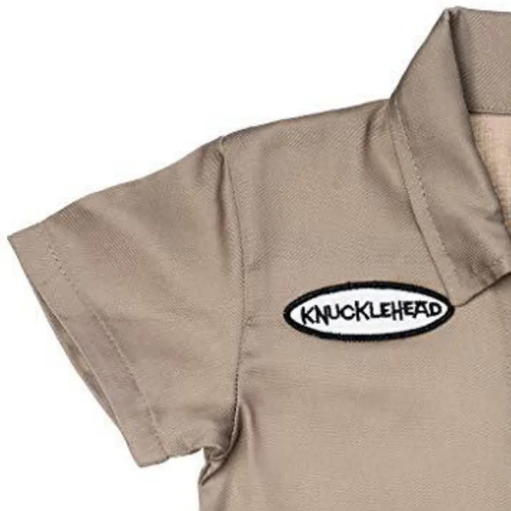 Knuckleheads Kids Khaki Coverall for Boys, Mechanic Halloween Khaki Jumpsuit Costume Baby Outfit