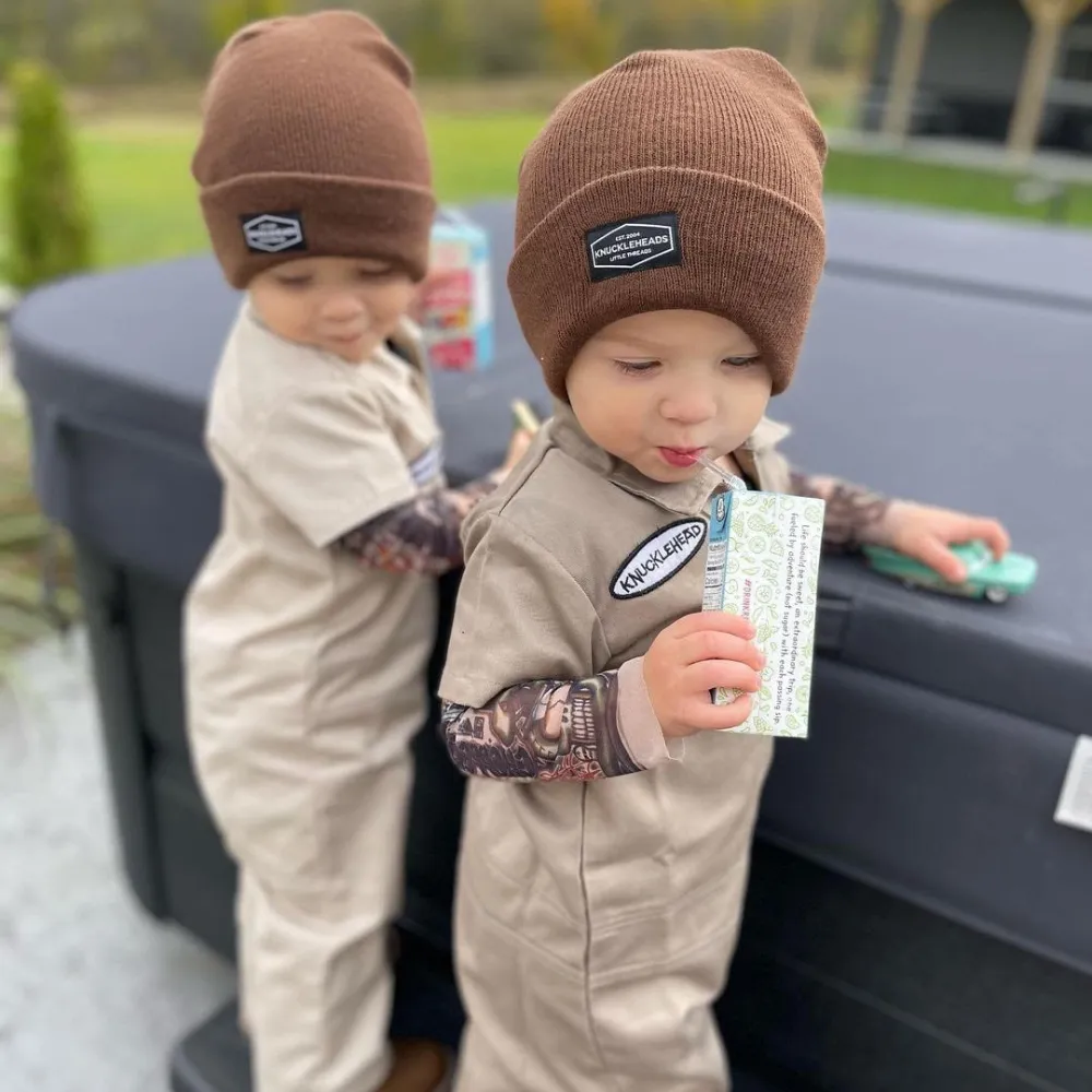 Knuckleheads Kids Khaki Coverall for Boys, Mechanic Halloween Khaki Jumpsuit Costume Baby Outfit