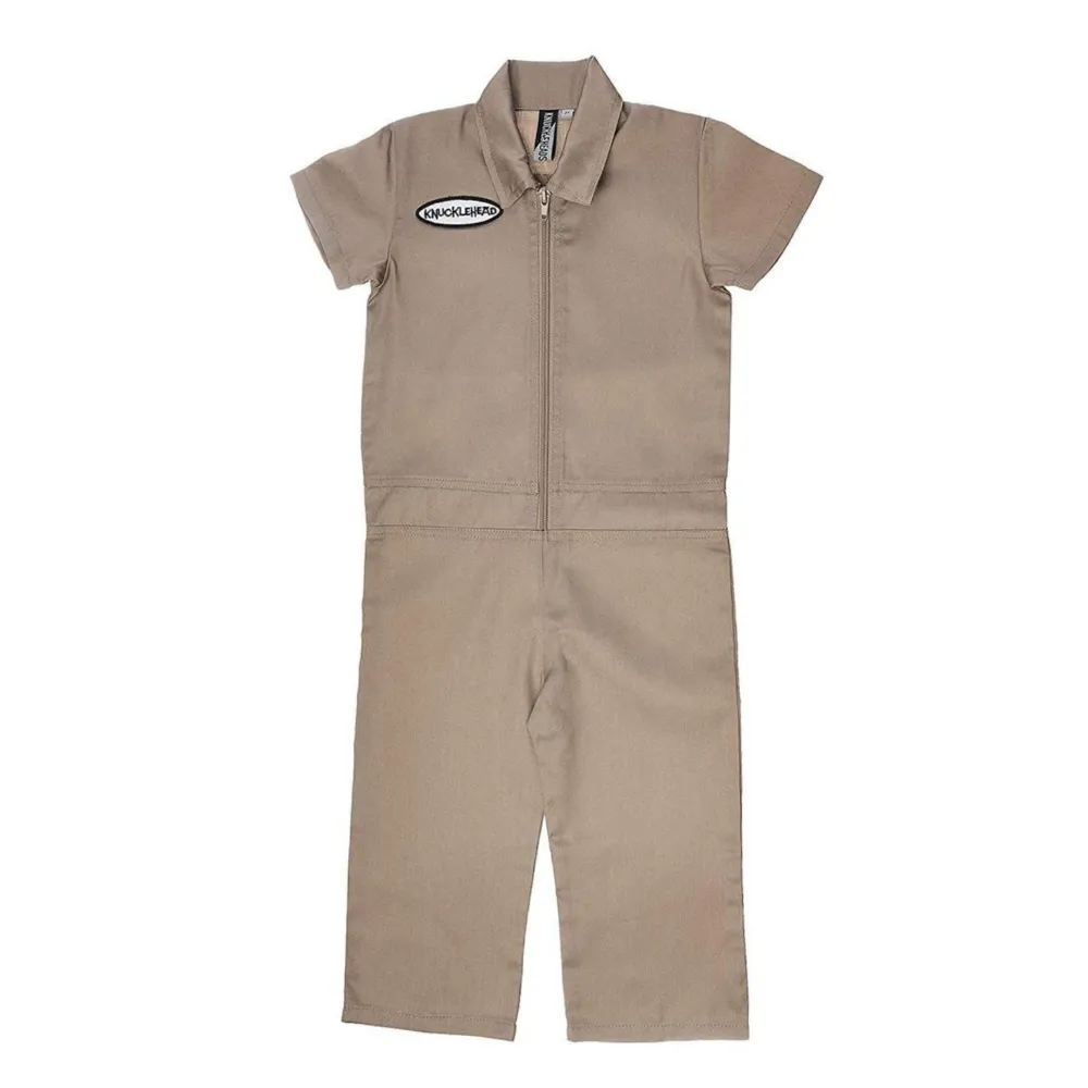Knuckleheads Kids Khaki Coverall for Boys, Mechanic Halloween Khaki Jumpsuit Costume Baby Outfit