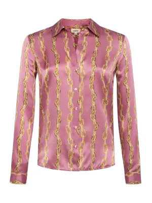 L'AGENCE Tyler Silk Blouse Mauve Rose Metallic Chain