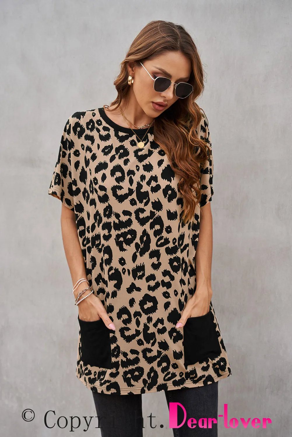 Leopard Print Pocketed T-shirt Mini Dress