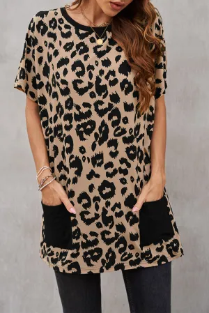 Leopard Print Pocketed T-shirt Mini Dress