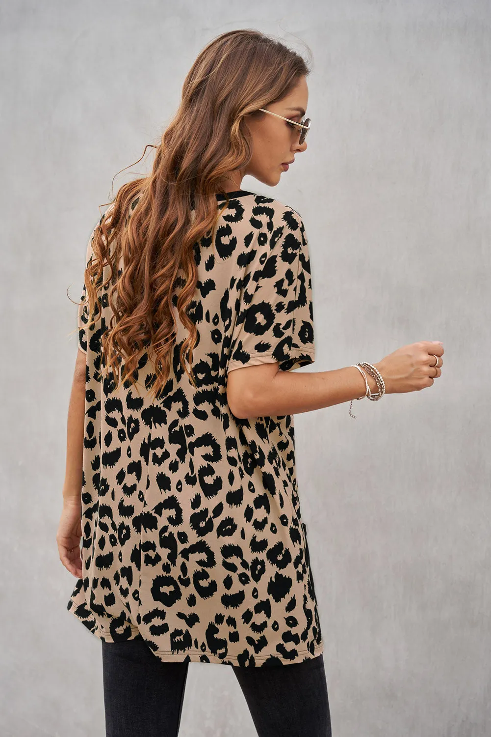 Leopard Print Pocketed T-shirt Mini Dress