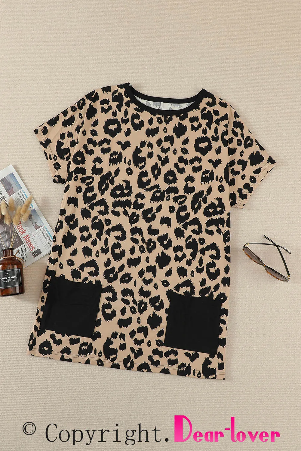 Leopard Print Pocketed T-shirt Mini Dress