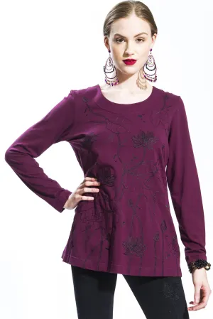 Lotus Long Sleeve T Shirt (Purple Red) Style 10823