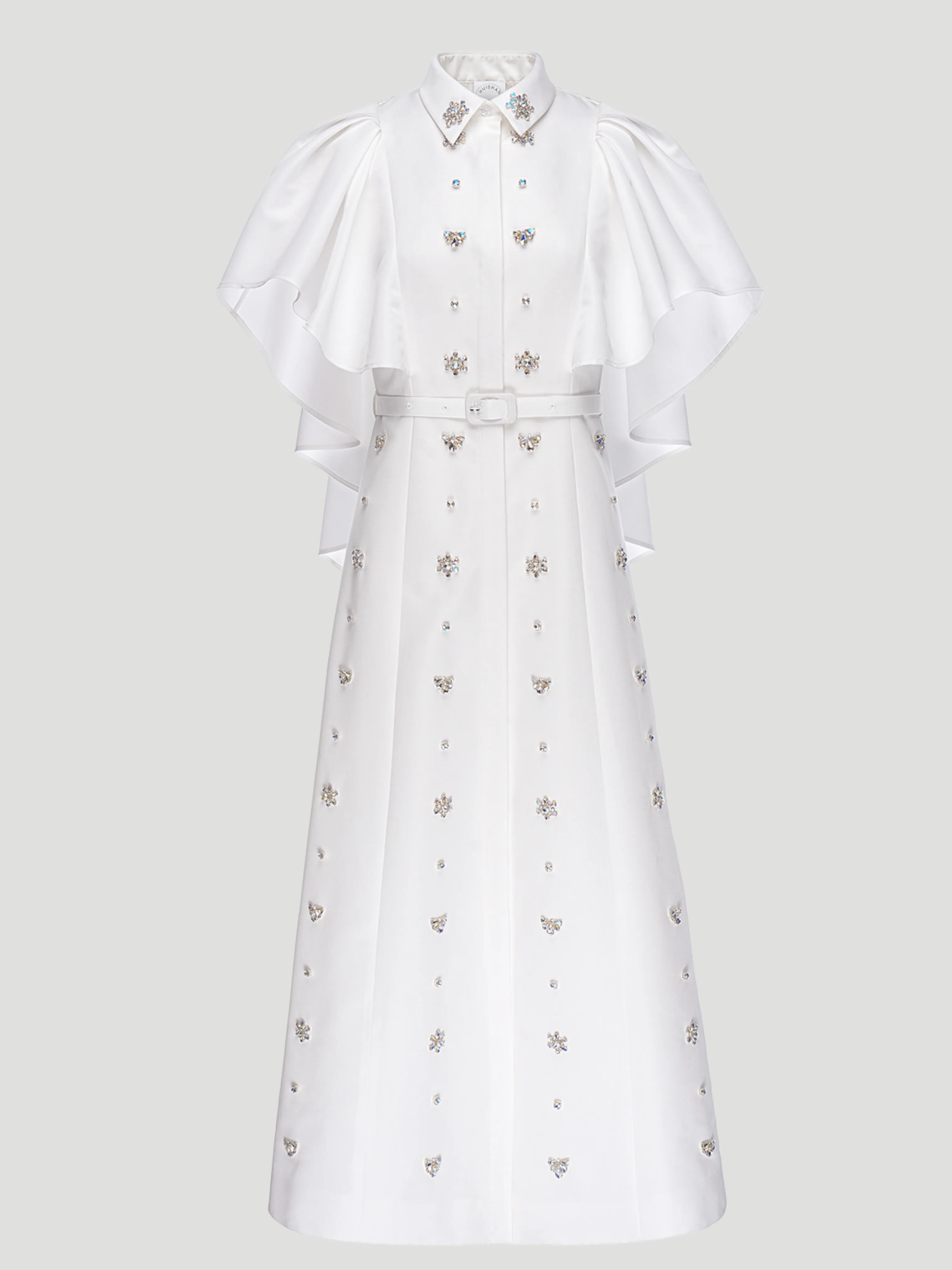 Maira Belted Embellished Shirt Dress with Cape Detail